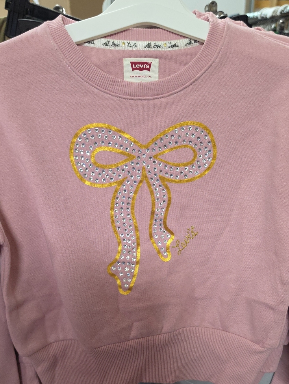 Levi's Pink Sweatshirt with Gold Bow and Rhinestones